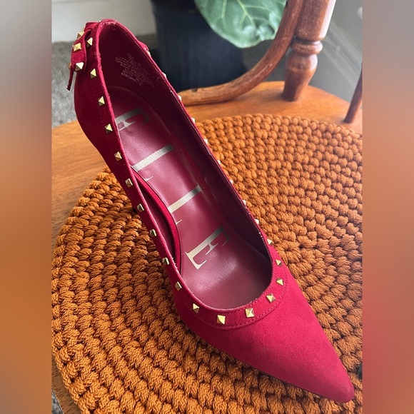 Elle Red Suede Studded Women's Heels - Picture 6 of 7